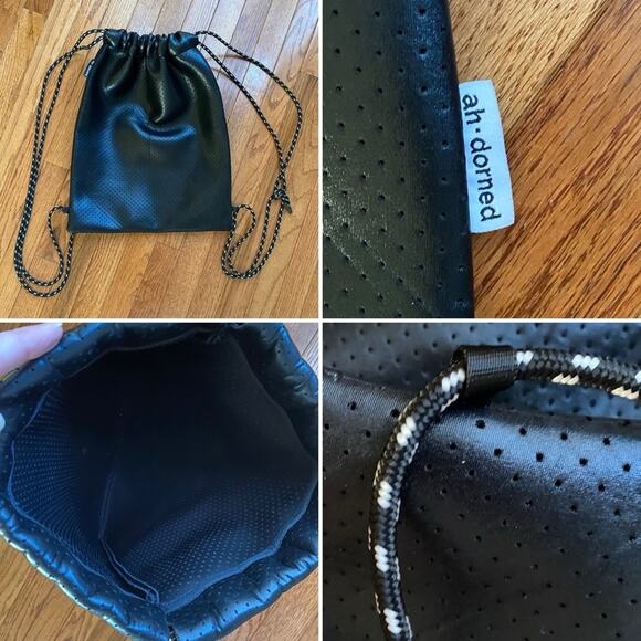 Ah Dorned Perforated Black Neoprene Drawstring Beach Athletic Bag NWOT - Picture 1 of 10